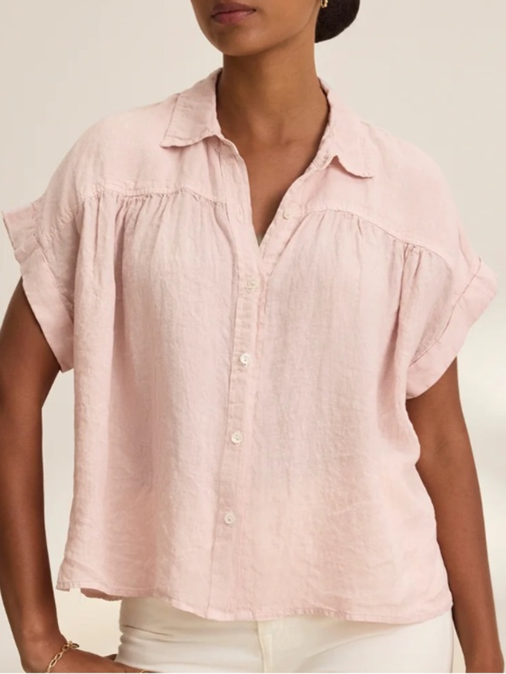 Mesh + Lace | Blush button down top size medium